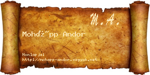 Mohápp Andor névjegykártya